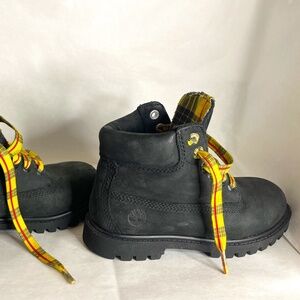 Timberland Waterproof Boots Black/Yellow Plaid Laces Nubuck Toddler Boys Sz 12